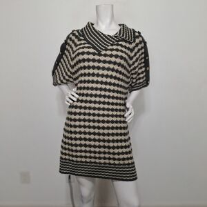 Jenny Cream Gray Preppy Retro Cowl Neck Thick Cable Knit Tunic Sweater Dress XL